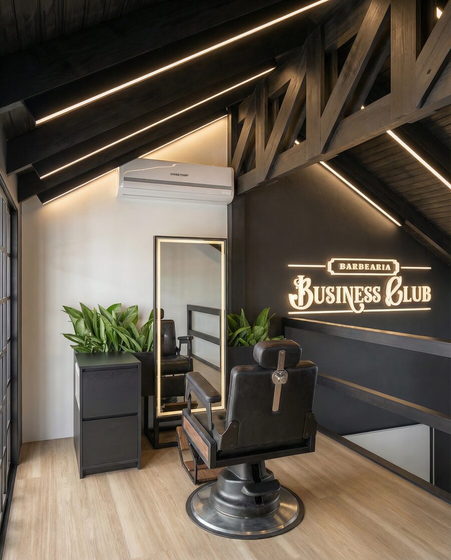 Barbearia BBC Venum em Curitiba, projeto da PURA Arquitetura